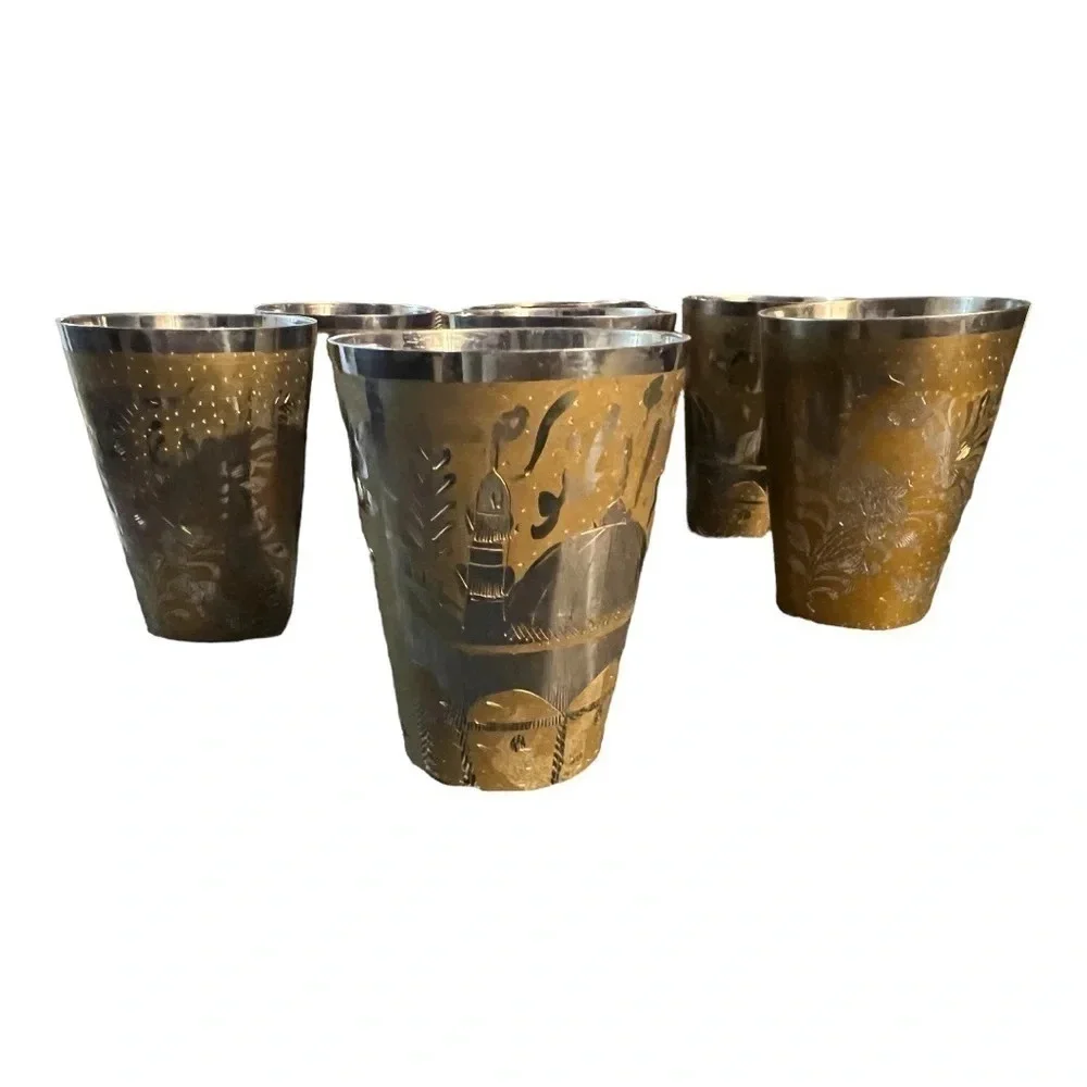 Vintage etched coffee pot with cups